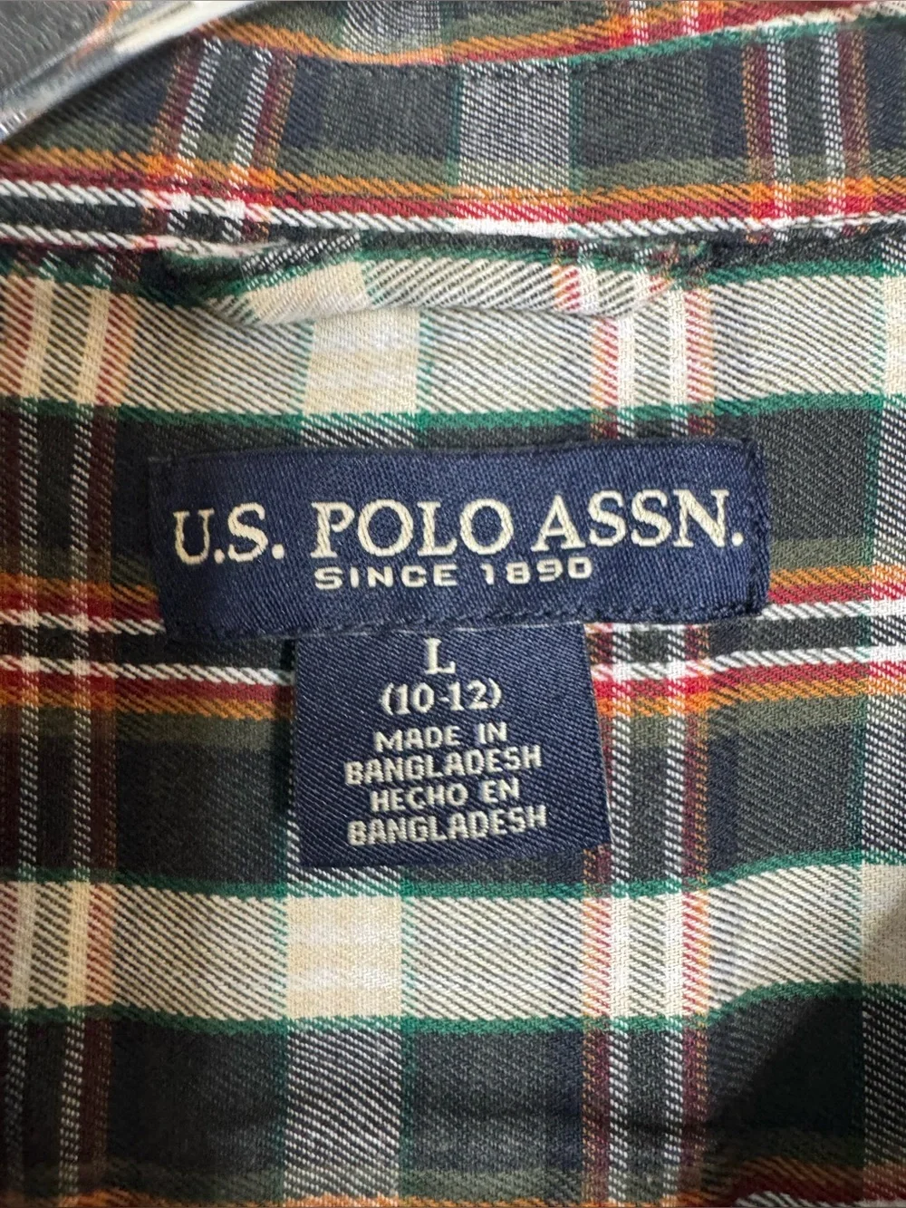 U.S. Polo Assn. Black and Green Plaid Button-Down Shirt with Yellow Logo 10/12